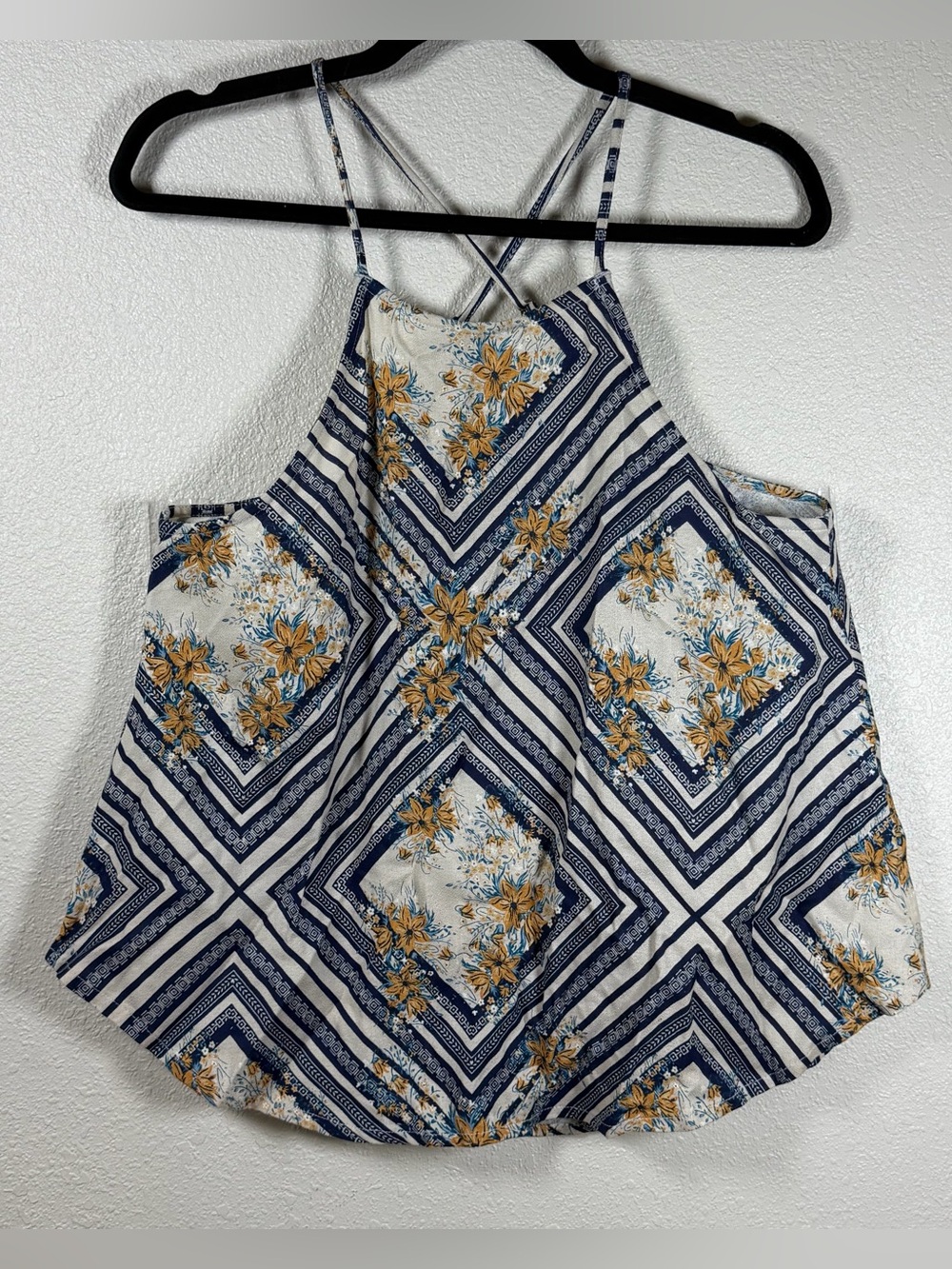 O’Neill Women’s August Woven Floral Criss Cross Tank Bohemian Coastal Cowgirl M